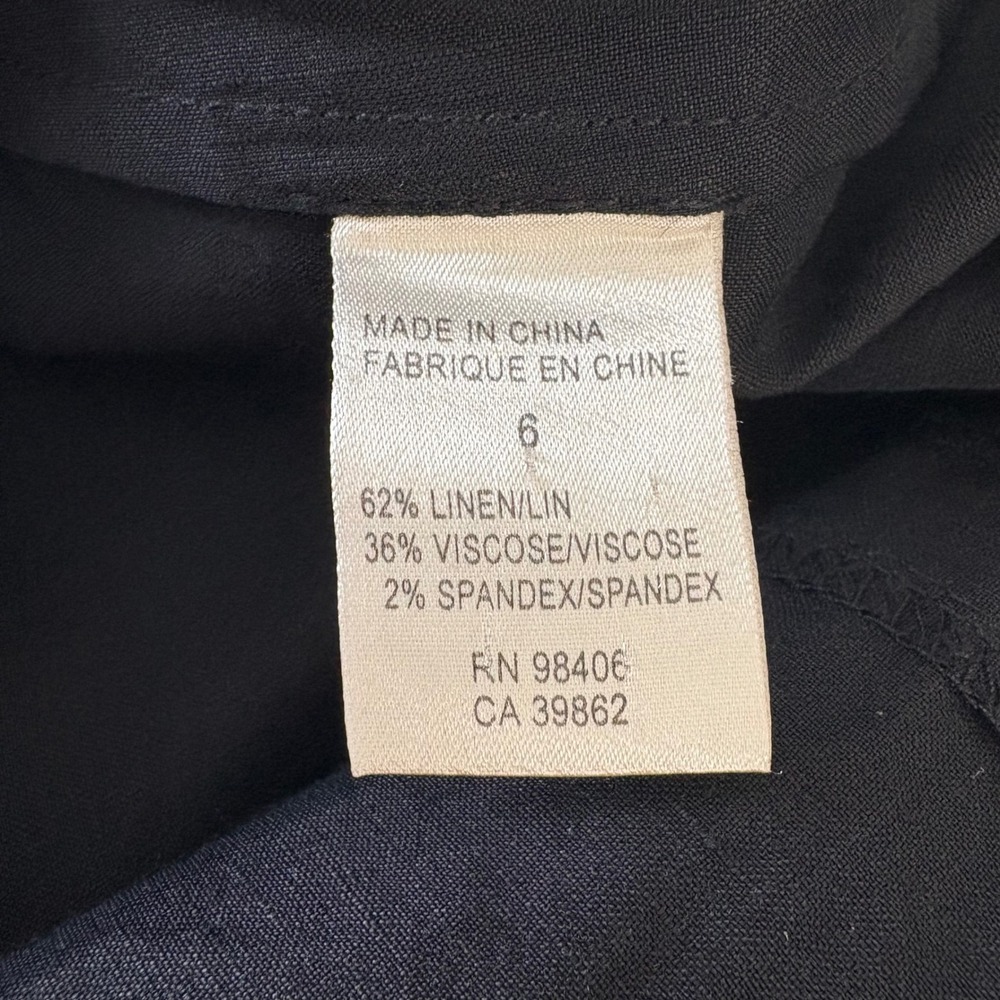 Theory Saige Button Down Linen Blend Shirt Dress Black Tab Sleeve Womens Size 6 - Picture 6 of 7